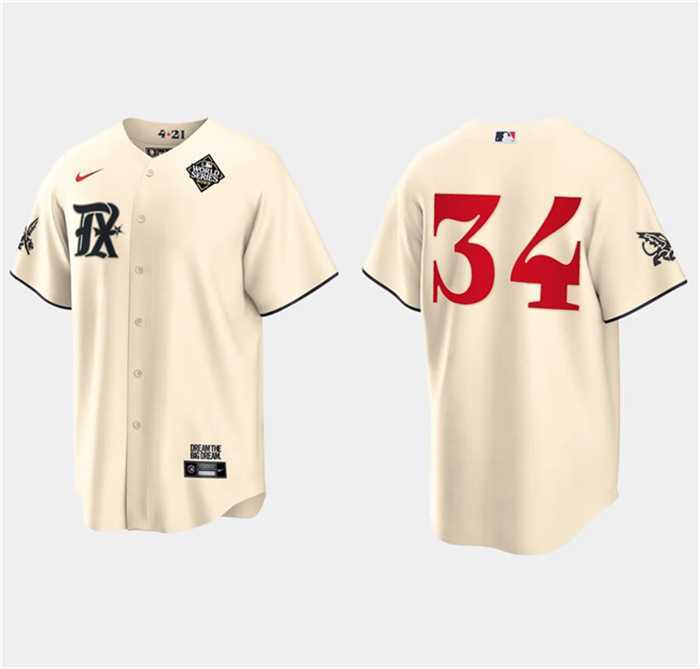 Men's Texas Rangers #34 Nolan Ryan Cream 2023 World Series City Connect Stitched Baseball Jersey Dzhi